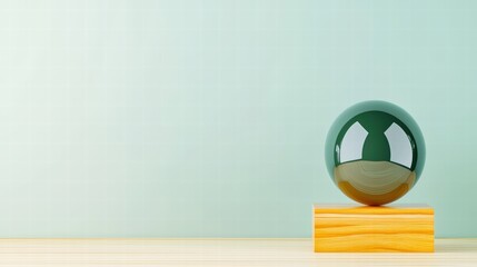 Poster - A beautiful glass ball perched on a wooden base reflecting light and creating unique visual effects