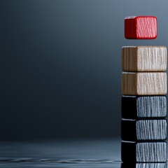 Poster - A bright red cube positioned on top of a colorful stack of building blocks in a playful setting