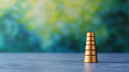 Poster - A tall wooden tower built with blocks stands majestically in focus against a blurred background