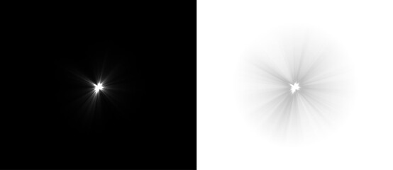 Aufkleber - Camera flash flare 01 effects set: lens flares, shine, explosion, neon lights, and light stars in white. Includes blue sun flare PNG