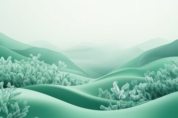 Poster - Captivating designer seasonal background showcasing soft rolling hills and lush greenery in a serene atmosphere during the early morning hours