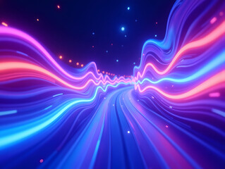 Poster - speed lines background with lines and particles, abstract neon design concept illustration
