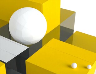 Poster - Abstract Minimalist Yellow Cubes White Sphere Geometric Design