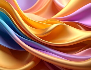 Poster - Abstract Colorful Silk Fabric Swirls, Pastel Hues, Smooth Texture, Fluid Design, Elegant Drapes, Gra