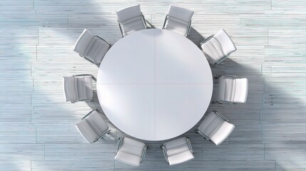 Poster - Top View of White Conference Table with Chairs in Modern Setting