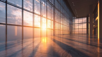 Poster - Stunning Sunset Rays Filtering Through Large Glass Office Space