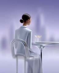 Poster - Luxury cyber-lounge with a panoramic city view, AI bartenders serving glowing drinks, futuristic fashion trends on display, neon ambiance, stylish and immersive nightlife scene
