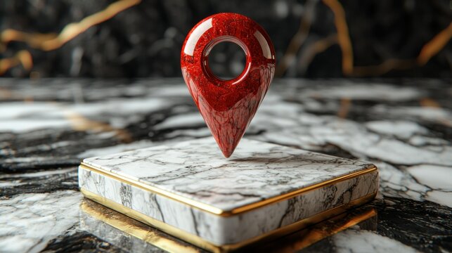 Polished red map marker on marble