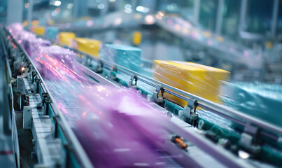Poster - Automated food production line featuring conveyor belt technology for efficient processing.