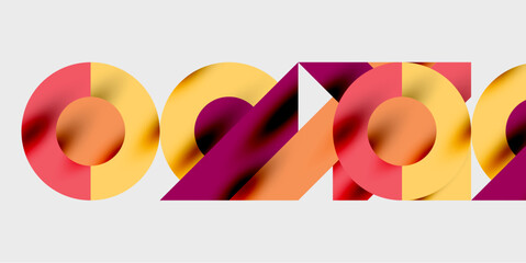 Poster - Abstract geometric shapes overlap, creating vibrant color gradients. Circles, triangles form dynamic composition on white background.