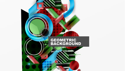 Fototapete - Abstract geometric composition. Overlapping shapes, vibrant colors, dynamic design. Modern illustration for backgrounds, textures.