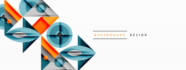 Fototapete - Abstract geometric shapes, orange, blue, gray. Modern design elements create dynamic visual texture. Minimalist style.