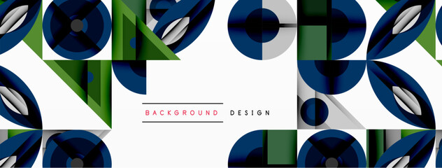Poster - Abstract geometric pattern. Blue, green, white shapes repeat. Modern design element for backgrounds, textures, presentations. Simple, clean aesthetic.