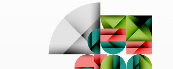 Poster - Abstract geometric shapes overlap, creating colorful composition. Gradients suggest depth, light interplay. Minimalist design, modern aesthetic.
