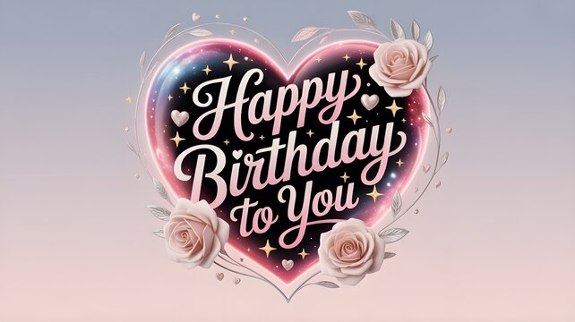 Happy birthday to you text in white space background with gifts and heart decoration element for birth day celebration greeting card design
