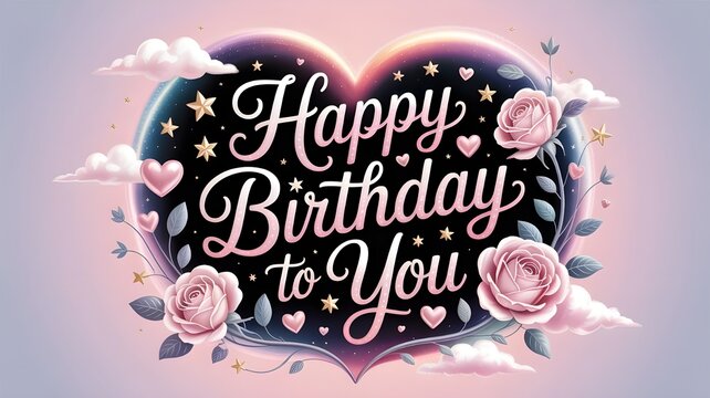Happy birthday to you text in white space background with gifts and heart decoration element for birth day celebration greeting card design