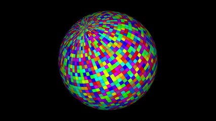 Wall Mural - disco ball with colorful pixel animation on 4k black background
