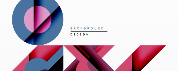 Aufkleber - Abstract geometric composition. Overlapping shapes create dynamic visual effect. Pink, blue, black colors dominate design. Minimalist style, modern aesthetic.