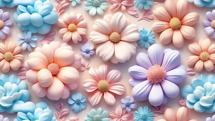 Wall Mural - pastel paradise: a 3d floral dream