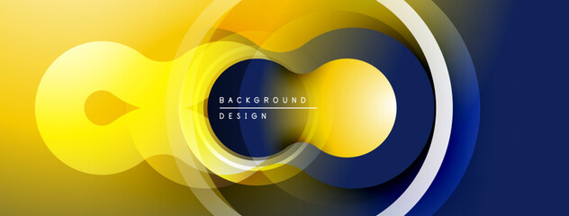Aufkleber - Abstract yellow, navy design. Overlapping circles create infinity symbol. Modern gradient background, sleek presentation.