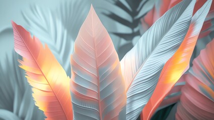 Wall Mural - serene tropical leaf background, pastel colors, nature's gentle embrace