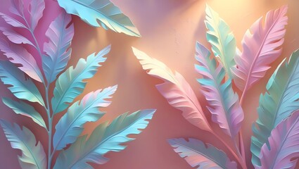 Wall Mural - pastel paradise: dreamy 3d render of pastel leaves