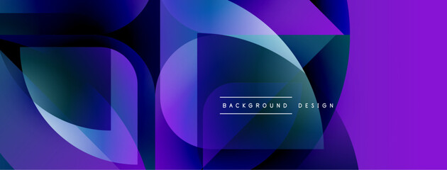Poster - Abstract geometric shapes, vibrant purple hues, modern design. Overlapping layers create dynamic visual effect. Minimalist text present.