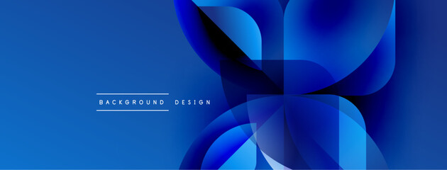 Poster - Abstract blue design features overlapping rounded shapes. Gradient colors create depth, modern aesthetic. Text reads background design.