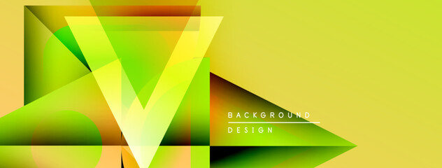 Poster - Abstract geometric design. Vibrant colors blend, creating dynamic triangular shapes over yellow backdrop. Modern aesthetic.