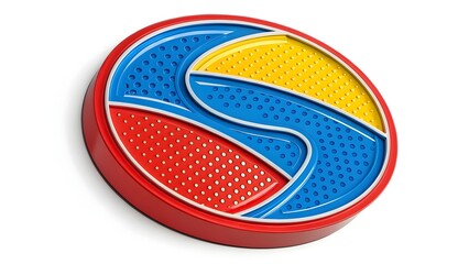Aufkleber - Close up of a round object with red blue and yellow sections and small holes on a white background