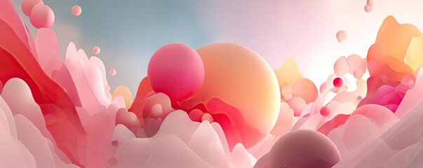 Poster - Soothing colors with positivity and focus through wellness concept. Vibrant abstract shapes in soft pastel colors creating a dreamy scene.