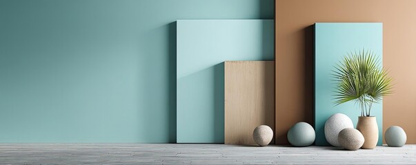 Aufkleber - Soothing colors with positivity and focus through wellness concept. Stylish interior design featuring vibrant colors and natural elements.
