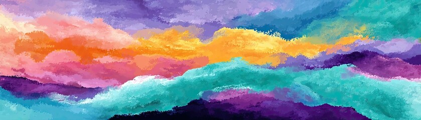 Poster - Soothing colors with positivity and focus through wellness concept. Vibrant abstract painting with colorful waves of hues and tones.