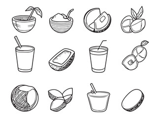 Poster - coconut milk beverage outline style vector illustration