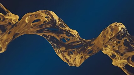 Poster - Abstract Golden Twisted Organic Shape on Dark Background with Smooth Surface