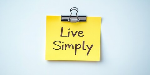 Poster - Yellow Sticky Note with Clip Displaying Live Simply , Encouraging a Minimalist Lifestyle
