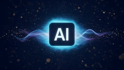 Aufkleber - Abstract Ai Symbol Glowing in Dark Blue Digital Space with Sparkles and Wavy Light Trails for Modern Tech and Innovation Concepts