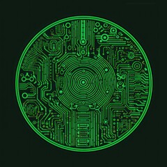 Clean modern digitalistic device isolated on black background element electronics green technology.