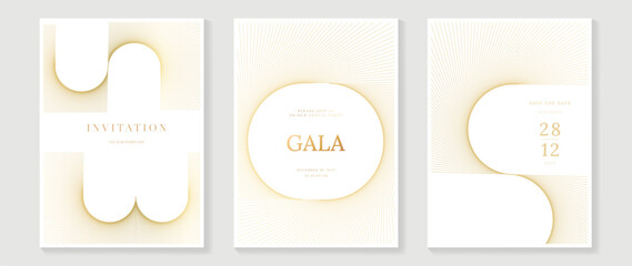Aufkleber - Luxury wedding invitation card background vector. Golden elegant gold wavy lines on white background. Premium design illustration for wedding, vip cover template, banner, poster.