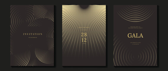 Aufkleber - Luxury wedding invitation card background vector. Golden elegant geometric shape, gold wavy lines on brown background. Premium design illustration for wedding and vip cover template, banner, poster.