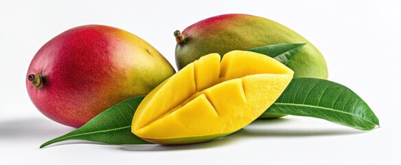 Wall Mural - The fresh mango with vibrant colors and lush green leaves.