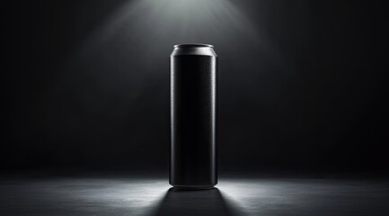 Wall Mural - a tall, dark metallic can stands alone, dramatically lit from above in a stark, shadowy setting. the