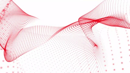 Poster - Futuristic Red Dots And Lines Wave Flow Isolated On White Abstract Dynamic Digital Background