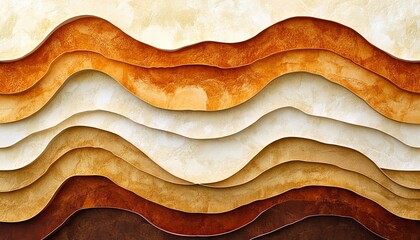Poster - Abstract Background With 3D Layered Paper Waves, Earthy Brown And Tan Fluid Design Elements