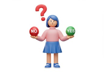Poster - 3D Illustration of Cartoon woman holding yes and no balls isolated on white background