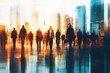 © imageSTOCK - Business group walking through a corporate building during sunset in an urban setting with skyscrapers in the background