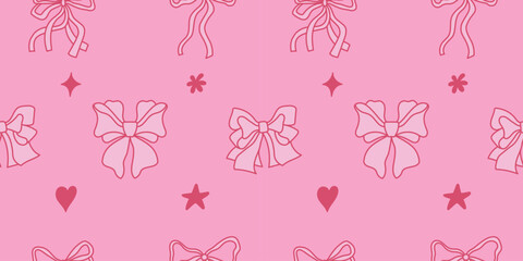 Aufkleber - Vector seamless pattern with hand drawn ribbons and. bow, abstract feminine background for textile, wallpaper, stationery, decorative gift paper