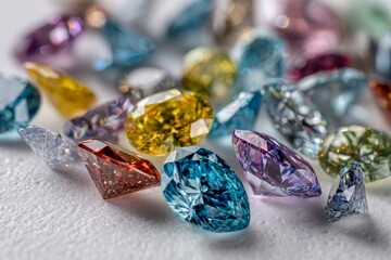 Poster - Vibrant collection of assorted gemstones sparkling under soft light captured in a studio setting