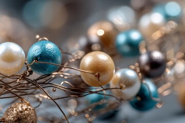 Poster - Decorative beads on wire with intricate design and colors showcased in close-up view