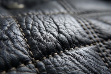 Poster - Close-up of textured black leather showcasing detailed stitching and grain patterns in soft light